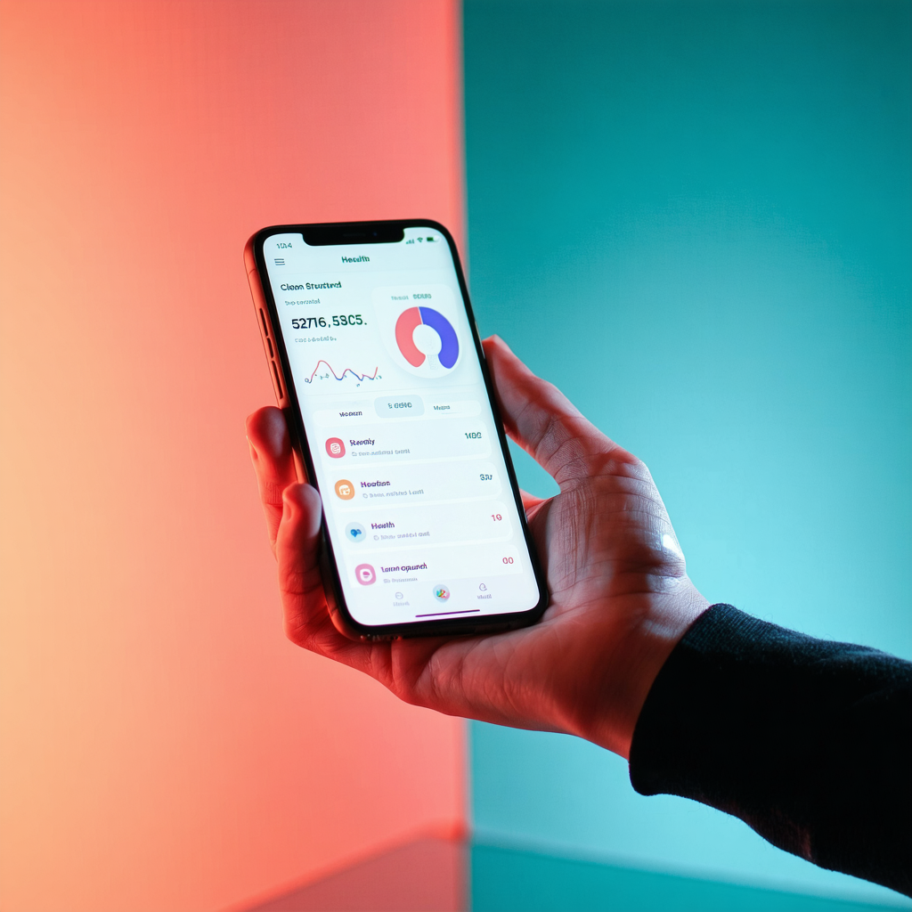Des mains tiennent un téléphone affichant un rapport de santé structuré