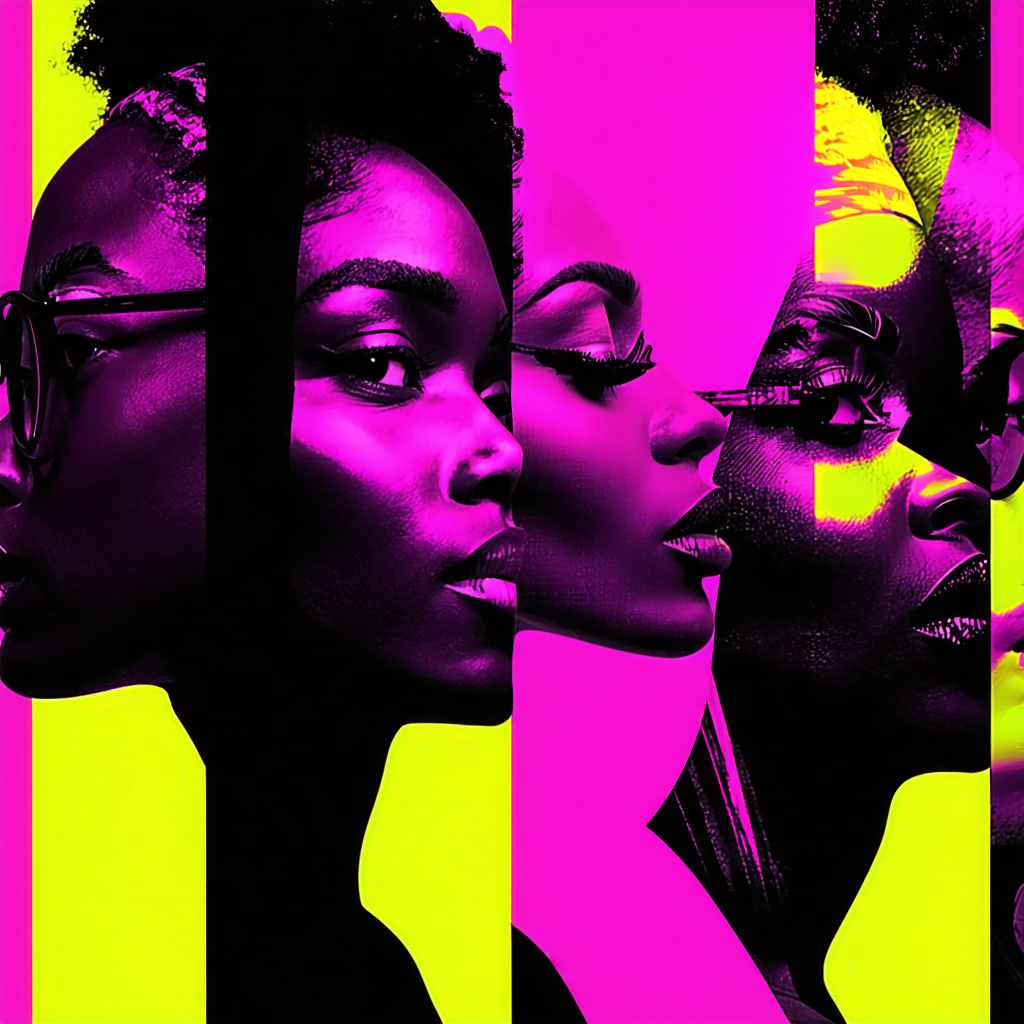 Collage de visages de femmes, solidarité